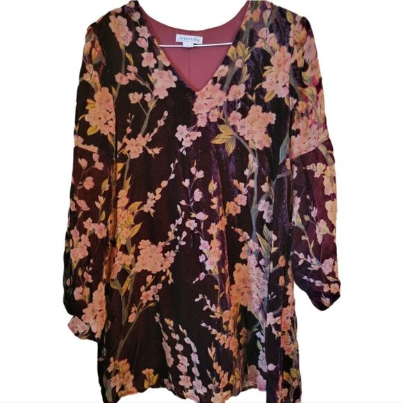 Love Riche Wine Velour Floral Dress Size Medium - Picture 3 of 6